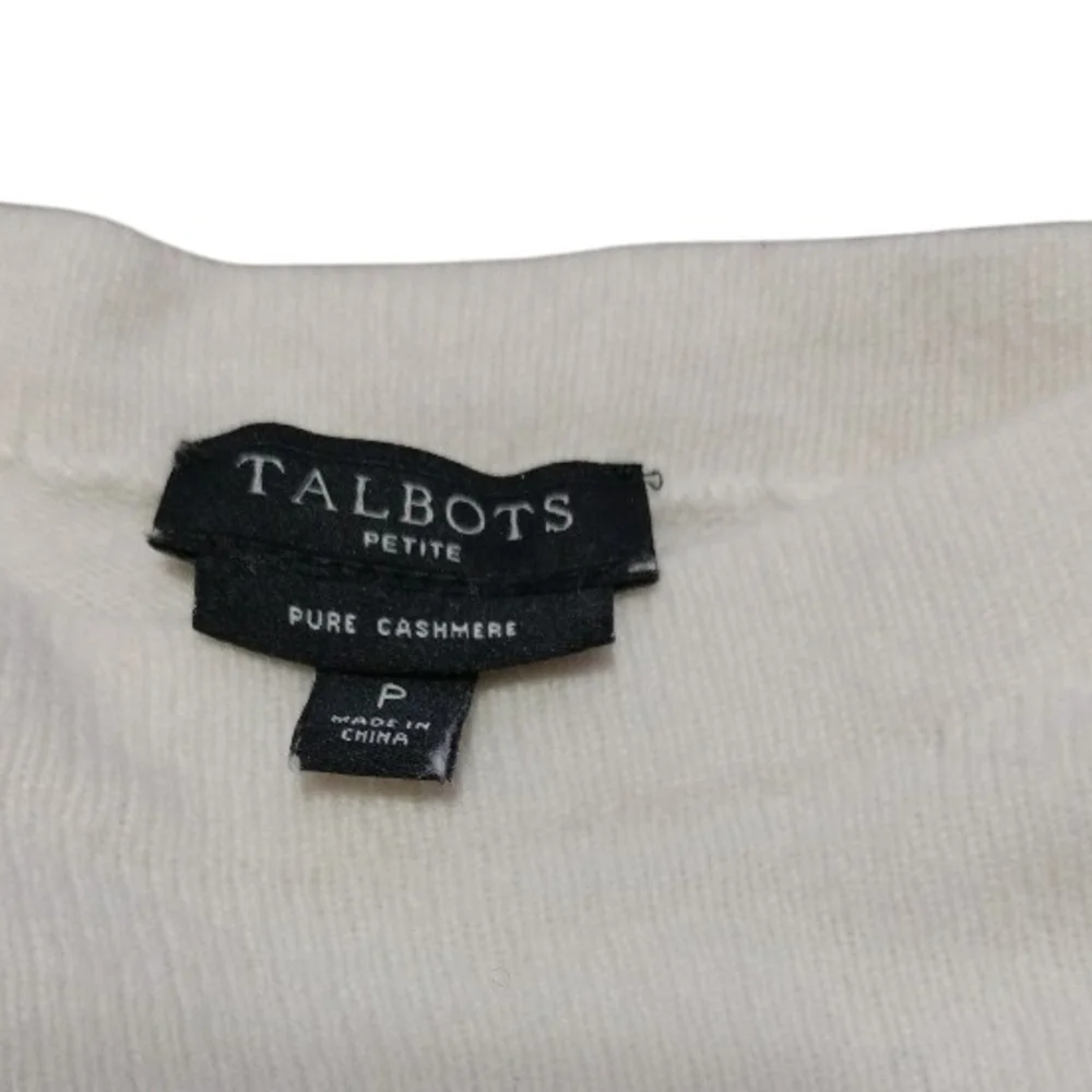 Talbots Pure Cashmere Ivory Crewneck Sweater Petite PM Soft Classic Luxury